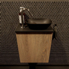 Mondiaz Fowy meuble de toilette - 40x50x23cm - chêne blanchi mat - 1 trou de robinet - lavabo à droite - 1 porte - solid surface - plan Mélamine - lavabo : noir SW761435 Mondiaz Fowy meuble de toilette - 40x50x23cm - chêne blanchi mat - 1 trou de robinet - lavabo à droite - 1 porte - solid surface - plan Mélamine - lavabo : noir SW761435