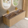 MONDIAZ KURVE-DLUX Meuble de salle de bains 120 cm couleur chêne avec 1 tiroir et 0 porte. Vasque LEAF Double 2 trous de robinet Oza. SW1432668
