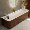 MONDIAZ KURVE-DLUX 150cm Meuble salle de bain avec module 25 G et D - couleur Walnut - 1 tiroir - 2 portes - vasque BIG MEDIUM centre - 1 trou de robinet - couleur Ostra SW1137899