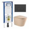 QeramiQ Dely Toiletset - 36.3x51.7cm - diepspoel - rimless - Geberit UP720 inbouwreservoir - softclose toilet zitting - 35mm - bedieningsplaat antraciet mat - rechthoekige knoppen - mat beige SW1427099