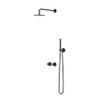IVY Pact Ensemble de douche de pluie - encastré - symmetry - inverseur d'arrêt 2 voies - bras de douche mural 40 cm - douche de tête slim 25 cm - support avec sortie - flexible de douche 150 cm - douchette satin spray - Chrome noir PVD SW1036330