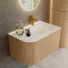 MONDIAZ KURVE-DLUX 75cm Meuble salle de bain avec module 25 G - couleur Oak - 1 tiroir - 1 porte - vasque GRUNNE droite - 1 trou de robinet - couleur Ostra SW1137694