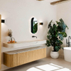 MONDIAZ THOR-DLUX 180cm meuble de salle de bains arrondi gauche + droite couleur Oak avec 2 tiroirs et 2 portes. Vasque suspendue CLOUD Droite sans trou de robinet couleur Nata. SW1466208