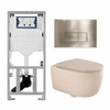 QeramiQ Dely Swirl Ensemble WC - 36.3x51.7cm - Réservoir encastré Geberit UP320 - Abattant fin - Plaque de commande en laiton brossé - Boutons rectangulaires - Beige SW1130221