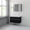 Bruynzeel Pinto badmeubelset 65.3x100x46cm 2 kraangaten 2 wasbakken 2 lades met spiegelkast met softclose composite zwart eiken SW384786 Bruynzeel Pinto badmeubelset 65.3x100x46cm 2 kraangaten 2 wasbakken 2 lades met spiegelkast met softclose composite zwart eiken SW384786