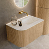 MONDIAZ KURVE-DLUX 75cm Meuble salle de bain avec module 25 G - couleur Oak - 1 tiroir - 1 porte - vasque GRUNNE droite - sans trou de robinet - couleur Opalo SW1137502