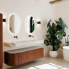 MONDIAZ THOR-DLUX 160cm meuble de salle de bains arrondi gauche + droite couleur Ruby avec 1 tiroir et 2 portes. Vasque suspendue CLOUD Double sans trou de robinet couleur Glace. SW1465176