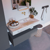 Mondiaz ALAN-DLUX Ensemble de meuble - 100cm - meuble Plata mat - 1 tiroir - Lavabo Cloud Frappe suspendu - vasque Droite - 0 trous de robinet SW805492
