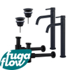 FugaFlow Eccelente Sobrado Slim Kit robinet lavabo - pour double vasque - robinet rehaussé - bonde non-obturable - siphon design bas - Noir mat SW1124417