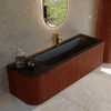 Mondiaz KURVE Ensemble de meuble de salle de bains - 145x46x40cm - 1 tiroir - 1 porte - lavabo solid surface - droite - 1 trou de robinet - Ruby SW1415349