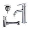 FortiFura Calvi Slim Kit mitigeur lavabo - robinet bas - bonde non-obturable - siphon design bas - Chrome brillant SW891925