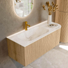 MONDIAZ KURVE-DLUX 115cm Meuble salle de bain avec module 25 D - couleur Oak - 1 tiroir - 1 porte - vasque BIG SMALL gauche - 1 trou de robinet - couleur Frappe SW1137352