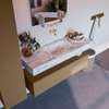 Mondiaz ALAN-DLUX Ensemble de meuble - 130cm - meuble Oro mat - 1 tiroir - Lavabo Cloud Glace suspendu - vasque Centre - 0 trous de robinet SW806303