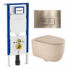 QeramiQ Dely Swirl Toiletset - 36.3x51.7cm - Geberit UP720 Duofix Sigma inbouwreservoir - slim zitting - geborsteld messing bedieningsplaat - rechthoekige knoppen - mat beige SW1416831
