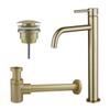 Fortifura Calvi Slim Wastafelkraanset - verhoogde wastafelkraan - klikwaste plug - verlaagde design - sifon - PVD - geborsteld messing (goud) SW891974