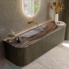 MONDIAZ KURVE-DLUX Meuble de salle de bains 150cm arrondi Gauche + Droite couleur Shadow avec 1 tiroir et 2 portes. Vasque BIG MEDIUM Centrale sans trou de robinet Sombra. SW1433760