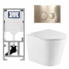 QeramiQ Dely Toiletset - 36.3x51.7cm - diepspoel - rimless - Geberit UP320 inbouwreservoir - met Burda frame - softclose toiletzitting - geborsteld messing bedieningsplaat - ronde knoppen - glans wit SW804661