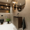 MONDIAZ TURE Toiletmeubel 60x23x50cm met 0 kraangaten 2 deuren dark brown mat Wastafel Eden midden Solid Surface Zwart SW475527