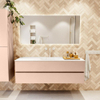 MONDIAZ VICA Ensemble meuble de salle de bains - 150cm - meuble bas rosee - 2 tiroirs - vasque moon centrale - 1 trou de robinet - version haute 60cm - talc SW1080388