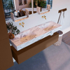 Mondiaz ALAN-DLUX Ensemble de meuble - 150cm - meuble Rust mat - 1 tiroir - Lavabo Cloud Glace suspendu - vasque Gauche et droite - 0 trous de robinet SW805837