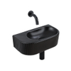 QeramiQ Fuente Ensemble de Lavabo - 40x21.5x12cm - strié - demi-rond - céramique - ensemble de robinet noir mat - bouchon de vidange - siphon abaissé - noir mat SW1233088