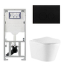 QeramiQ Dely Toiletset - 36.3x51.7cm - diepspoel - rimless - Geberit UP320 inbouwreservoir - met Burda frame - softclose toiletzitting - mat zwarte bedieningsplaat - ronde knoppen - wit glans SW1102476