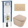 QeramiQ Dely Toiletset - 36.3x51.7cm - Geberit UP720 inbouwreservoir - rimless - diepspoel - zitting - softclose - bedieningsplaat beige - ronde knoppen - mat beige SW1426543
