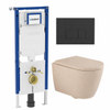 QeramiQ Dely Swirl Toiletset - 36.3x51.7cm - Geberit UP720 Duofix Sigma inbouwreservoir - slimzitting - bedieningsplaat antraciet mat - rechthoekige knoppen - mat beige SW1413187