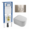 QeramiQ Dely Swirl Toiletset - 36.3x51.7cm - diepspoel - rimless - Geberit UP720 Duofix Sigma inbouwreservoir - 35mm zitting - geborsteld messing bedieningsplaat - ronde knoppen - mat wit SW1413907