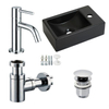 Plieger Houston ensemble de lave-mains 37x23cm trou de robinet à droite avec robinet d'eau froide chrome, siphon et bonde noir mat SW648302