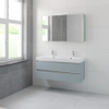 Bruynzeel Palitano badmeubelset 56.5x120x46cm 2 kraangaten 2 wasbakken 2 lades met spiegelkast met softclose fjord groen SW384713 Bruynzeel Palitano badmeubelset 56.5x120x46cm 2 kraangaten 2 wasbakken 2 lades met spiegelkast met softclose fjord groen SW384713