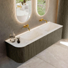 Mondiaz KURVE-DLUX Ensemble meuble de salle de bains - 155x46x40cm - 2 tiroirs - 1 porte - lavabo solid surface - double / droite - sans trou de robinet - Shadow SW1414110