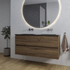 Saniclass Chaci Meuble de salle de bain - 120x46x55cm - lavabo en céramique noir - 2 vasques - sans trous de robinet - 2 tiroirs - ronde miroir avec éclairage - noyer (hout) SW816502