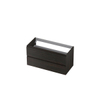 INK Wastafelonderkast - 100x40x52cm - 2 lades - greeploos - met houten keerlijst - MFC - Intens eiken SW439351