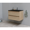 Basic Bella Meuble salle de bains avec lavabo acrylique Noir 80x55x46cm 1 trou de robinet Chêne SW491725