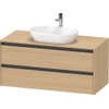 Duravit ketho 2 meuble sous lavabo avec plaque console avec 2 tiroirs 120x55x56.8cm avec poignées anthracite chêne naturel mate SW772287