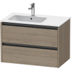 Duravit Ketho.2 Wastafelonderbouwkast - met 2 laden - voor waskom links - 81x48x54.9cm - met grepen antraciet - eiken terra mat SW773030