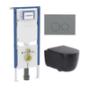 QeramiQ Dely Swirl Pack WC - 36.3x51.7cm - réservoir encastré Geberit UP720 Duofix Sigma - abattant mince - plaque de déclenchement gris clair - boutons ronds - noir mat SW1413155