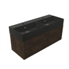 Saniclass Holz Frame Badkamermeubelset - 120x45x52cm - Legend keramische wastafel zwart - 2 wasbakken - 2 kraangaten - 1 lade - mat eiken charcoal (hout) SW1579696