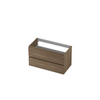 INK Wastafelonderkast - 90x45x52cm - 2 lades - greeploos - met houten keerlijst - MFC - Zuiver eiken SW439253