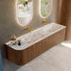 MONDIAZ KURVE-DLUX 175cm Meuble salle de bain avec module 25 G - couleur Walnut - 2 tiroirs - 1 porte - vasque STOR SMALL double / droite - sans trou de robinet - couleur Glace SW1138086