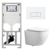 Pack WC QeramiQ Dely Swirl Compact - réservoir encastrable Geberit UP320 - avec bâti-support Burda - abattant slim - plaque de commande en métal blanc mat - boutons rectangulaires - blanc brillant SW1592287