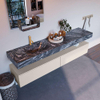 Mondiaz ALAN-DLUX Ensemble de meuble - 200cm - meuble Linen mat - 2 tiroirs - Lavabo Cloud Lava suspendu - vasque Gauche - 1 trou de robinet SW808228
