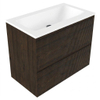 Saniclass Holz Atelier Badkamermeubelset - 80x45x77.5cm - Torino solid surface wastafel wit - zonder kraangat - 2 lades - mat eiken charcoal (hout) SW1478655