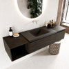 MONDIAZ BUKLA 160cm ensemble de meuble avec module ouvert 40 gauche couleur Marron Foncé avec 2 tiroirs. Lavabo CLOUD centre 0 trous de robinet couleur Urban. SW1382109