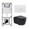 QeramiQ Dely Swirl Ensemble WC - 36.3x51.7cm - Réservoir encastré Geberit UP320 - Abattant de 35mm d'épaisseur - Plaque de commande en métal blanc mat - Boutons ronds - Noir mat SW1138608