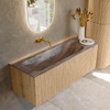 MONDIAZ KURVE-DLUX meuble de salle de bains 135cm courbure Droite couleur chêne avec 1 tiroir et 1 porte. Vasque BIG MEDIUM Gauche sans trou de robinetterie Oza. SW1432652