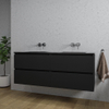 Saniclass Chaci Meuble de salle de bain - 140x46x55cm - lavabo en céramique noir - 2 vasques - sans trous de robinet - 4 tiroirs - noir mat SW1171463