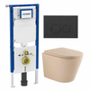 QeramiQ Dely Toiletset - 36.3x51.7cm - diepspoel - rimless - Geberit UP720 inbouwreservoir - softclose toilet zitting - 35mm - bedieningsplaat mat antraciet - ronde knoppen - mat beige SW1427094