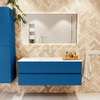 Mondiaz VICA ensemble de meuble de salle de bain - 130cm - meuble sous-vasque jeans - 2 tiroirs - lavabo cloud milieu - sans trous de robinet - couleur talc - miroir LED - version XL 60cm de haut SW1095534